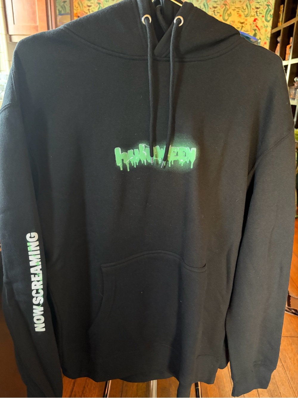 Black Pullover Hoodie with Green Graphic